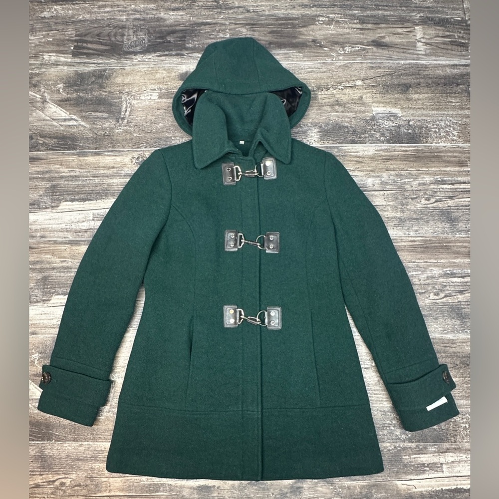 Calvin Klein Green Wool Toggle Coat - Detachable Hood - Women’s Size 4 - GUC
